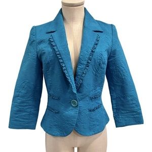 Beth Bowley Bright Blue Blazer with Ruffle Trim
